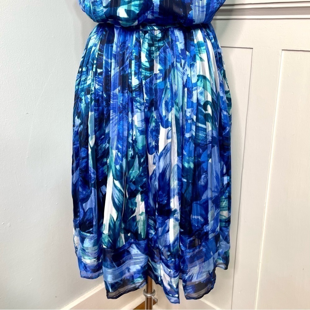 Luxe by Carmen Marc Valvo Blue Floral Party Dress 16 - Picture 7 of 10